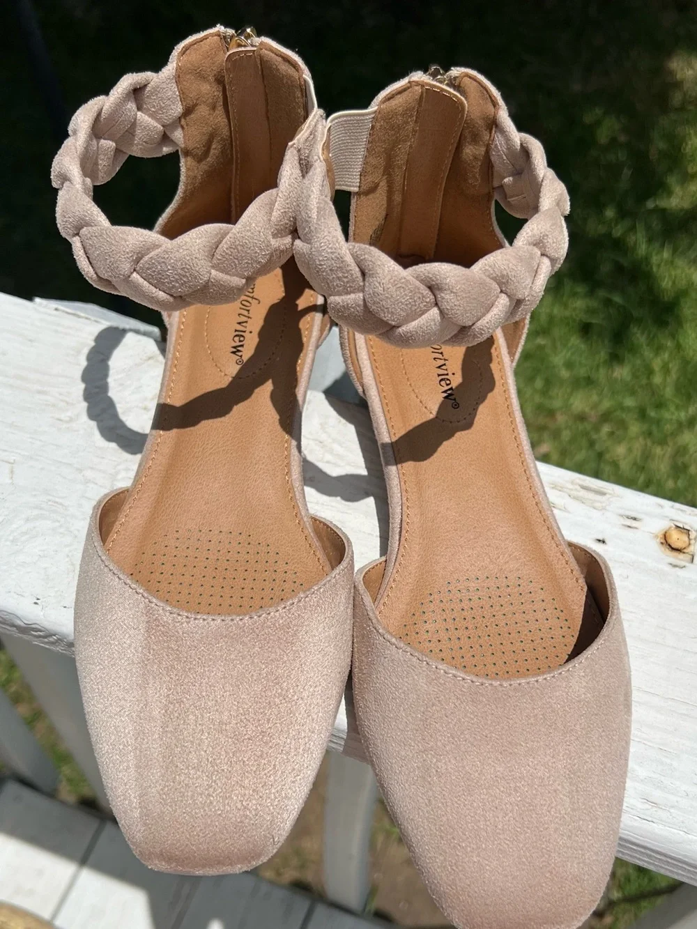 comfortview Braided Ankle-Strap Flats in Taupe